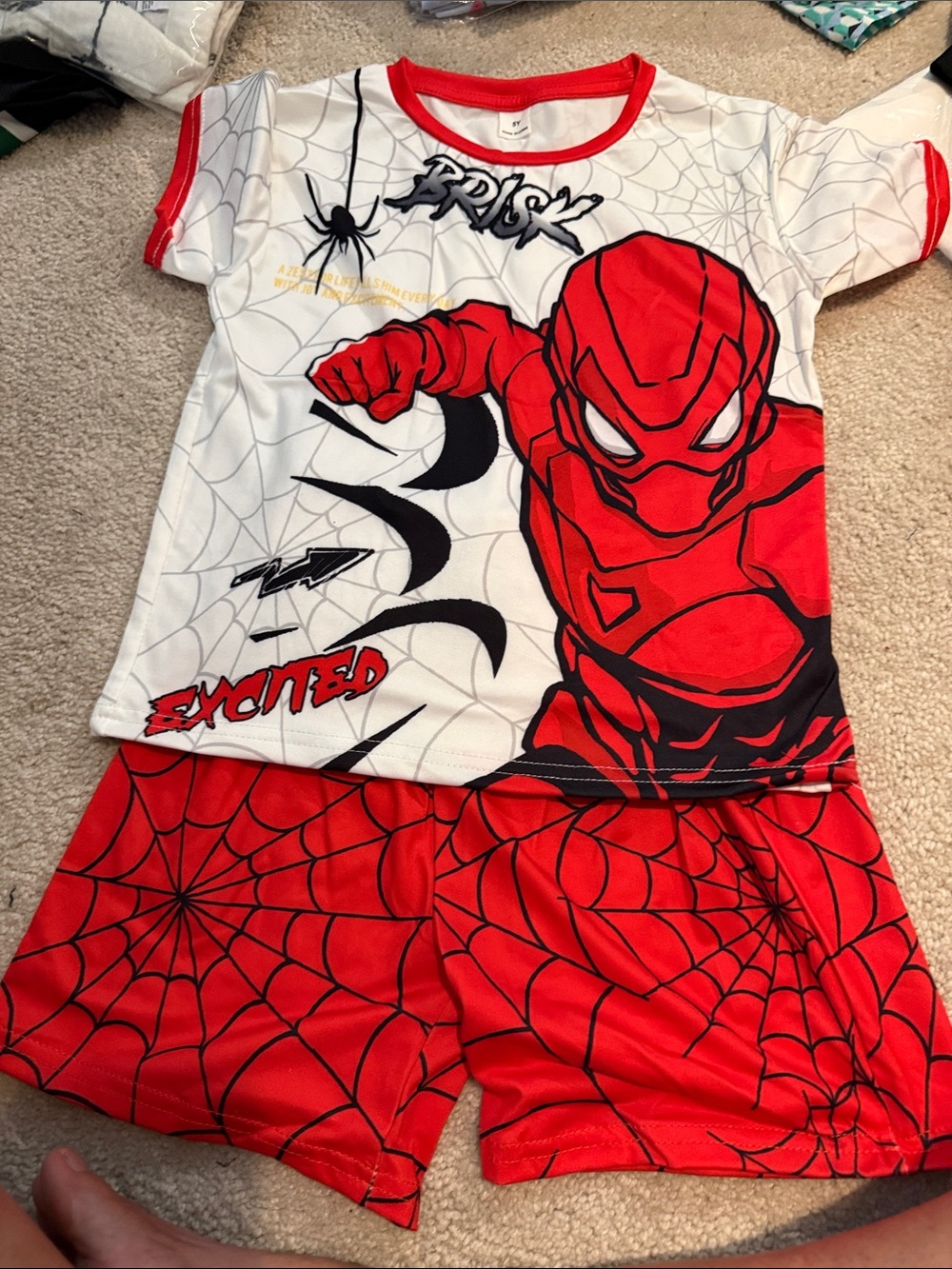 SHEIN Red and White Spider Web Superhero Kids Costume Set Sz 5
